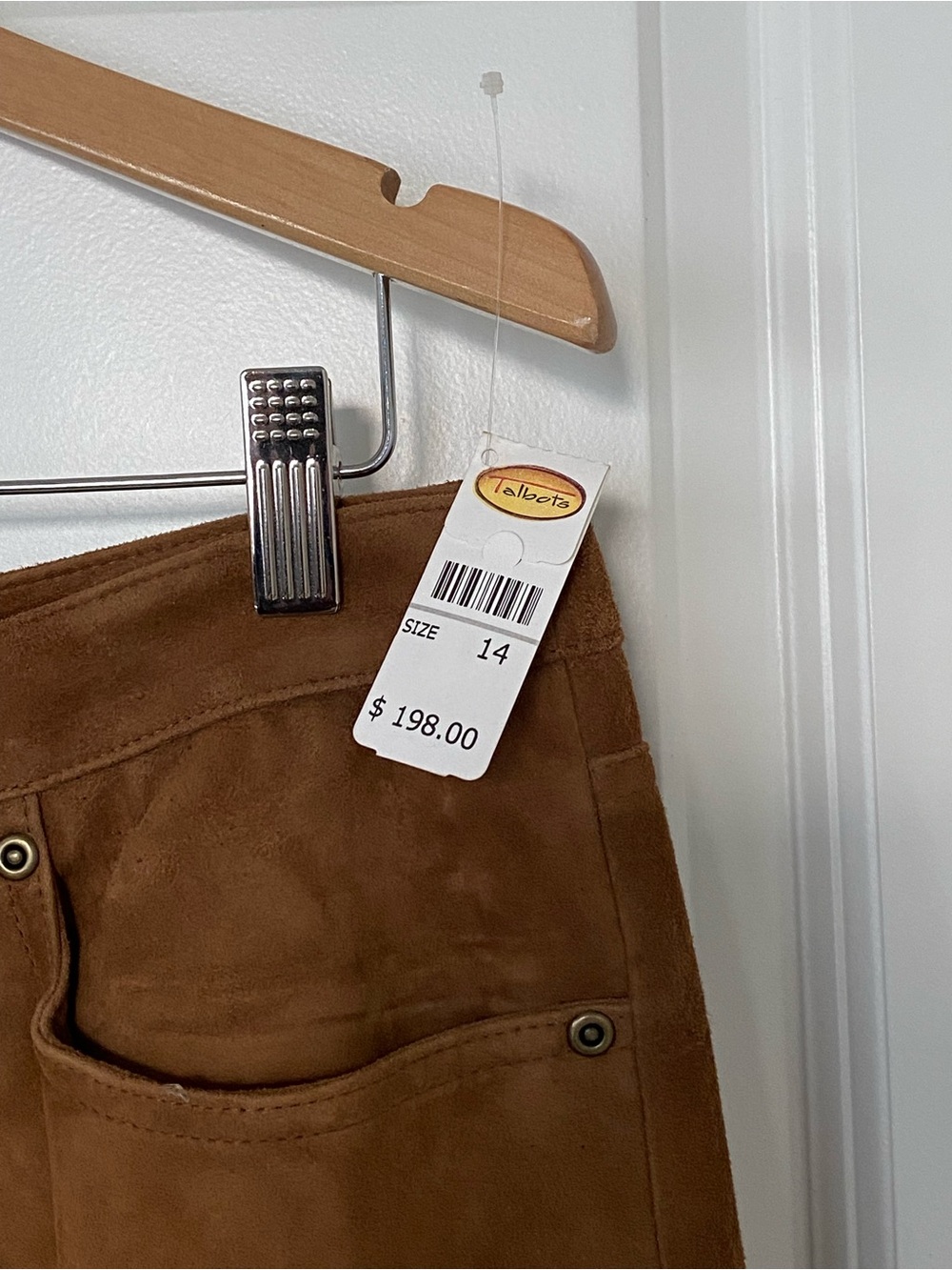 NWT Talbots Size 14 100% Leather Suede Pants Cognac Brown Straight Leg - Picture 3 of 8